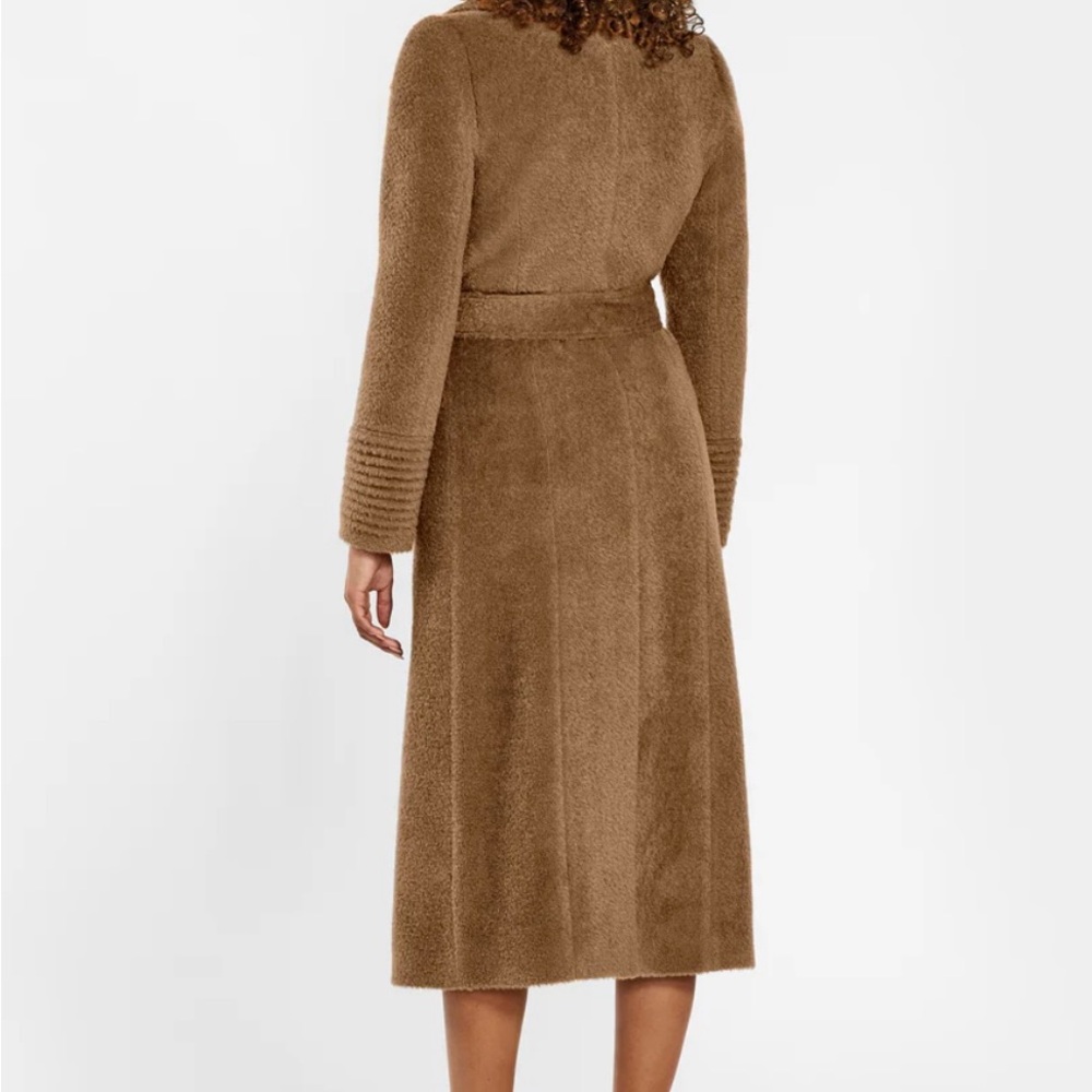 SENTALER Bouclé Alpaca Long Notched Collar Wrap Coat Dark Camel XS Never Worn - Picture 3 of 12